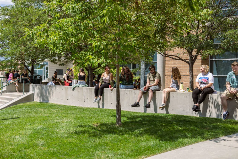 Students Sitting Outside on Campus